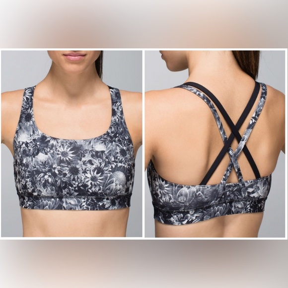 Lululemon Floral Patterned Black & White Energy Bra Size 4 - Picture 1 of 8